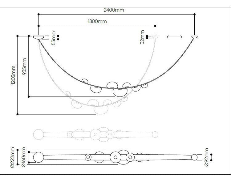 3m black luxury leather chandelier/modern led pendant light for duplex living room/clear glass pendant lamp/minimalist style for designers