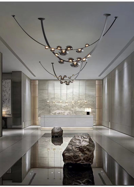 3m black luxury leather chandelier/modern led pendant light for duplex living room/clear glass pendant lamp/minimalist style for designers