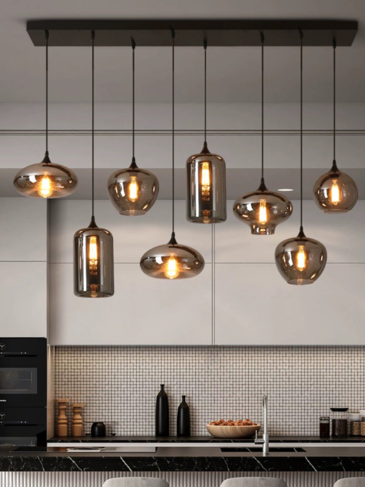 Rectangle Black Luxury Glass Chandelier/220v Glass Ball Pendant Light for Home/Modern Style for Kitchen Dining Room